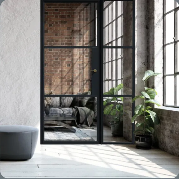 an internal screen made of aluminium and glazing creates a room divider.  